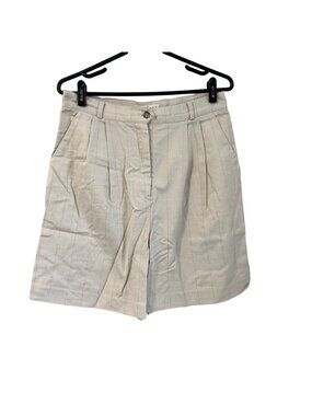 Tehama Nancy Haley Beige Grid High Waisted Pleated Bermuda Shorts Size 12